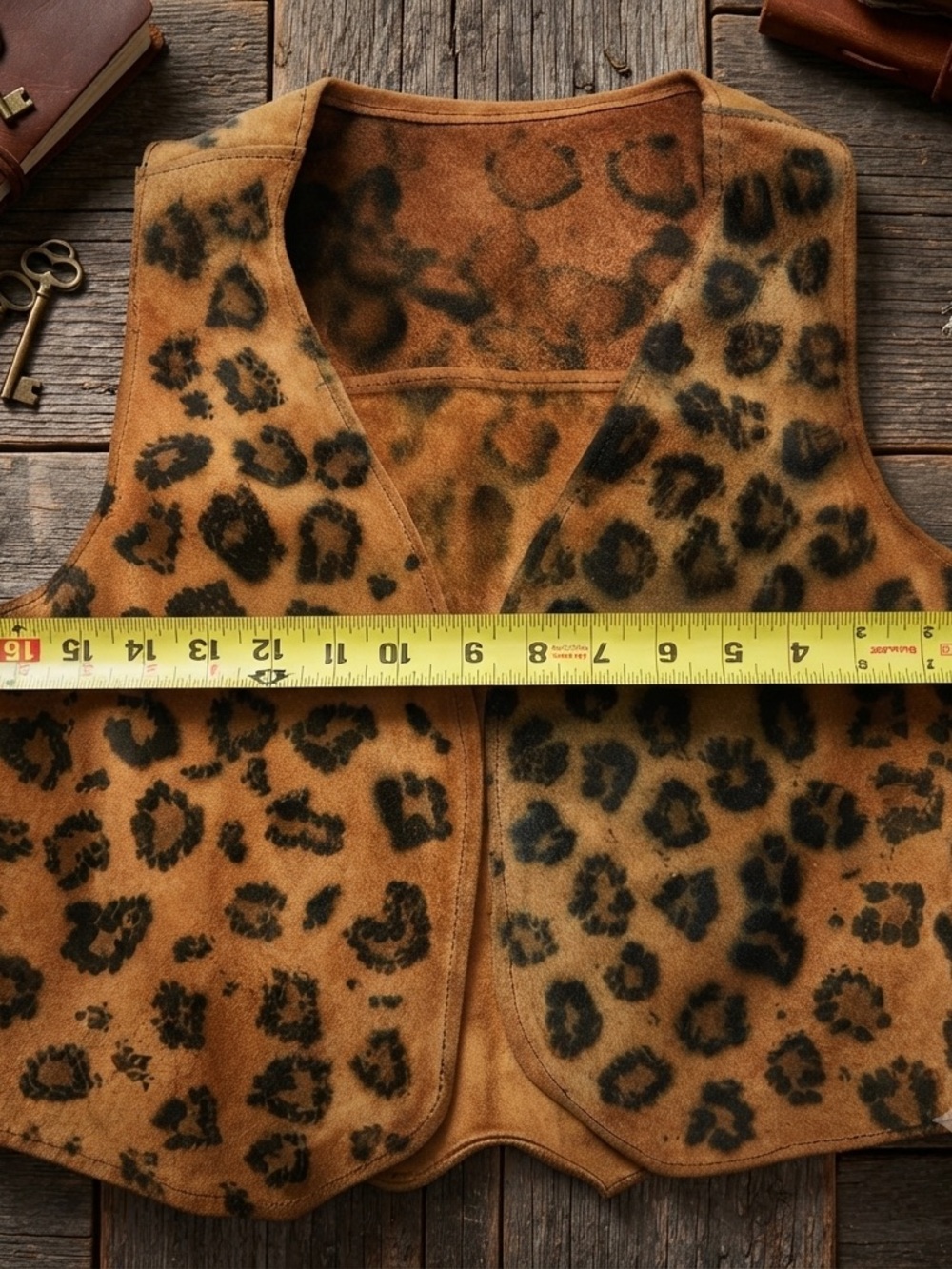 Vintage Leopard Print Suede Leather Vest Open Front XS/S